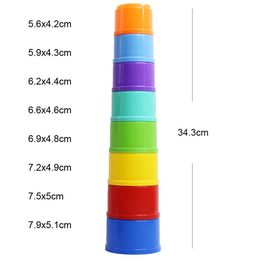 Rainbow Stacking Cup Tower — 8-Pack Montessori Sensory; Fine Motor Toy