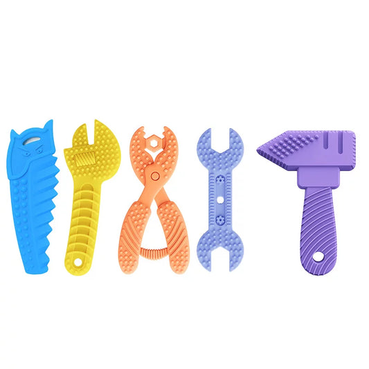 Silicone Tool Teether Set – 5-Pack | Hammer, Wrench & More for Babies