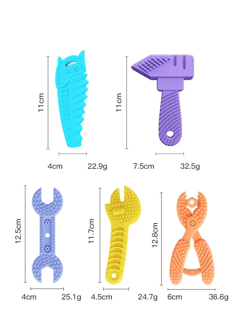 Silicone Tool Teether Set – 5-Pack | Hammer, Wrench & More for Babies